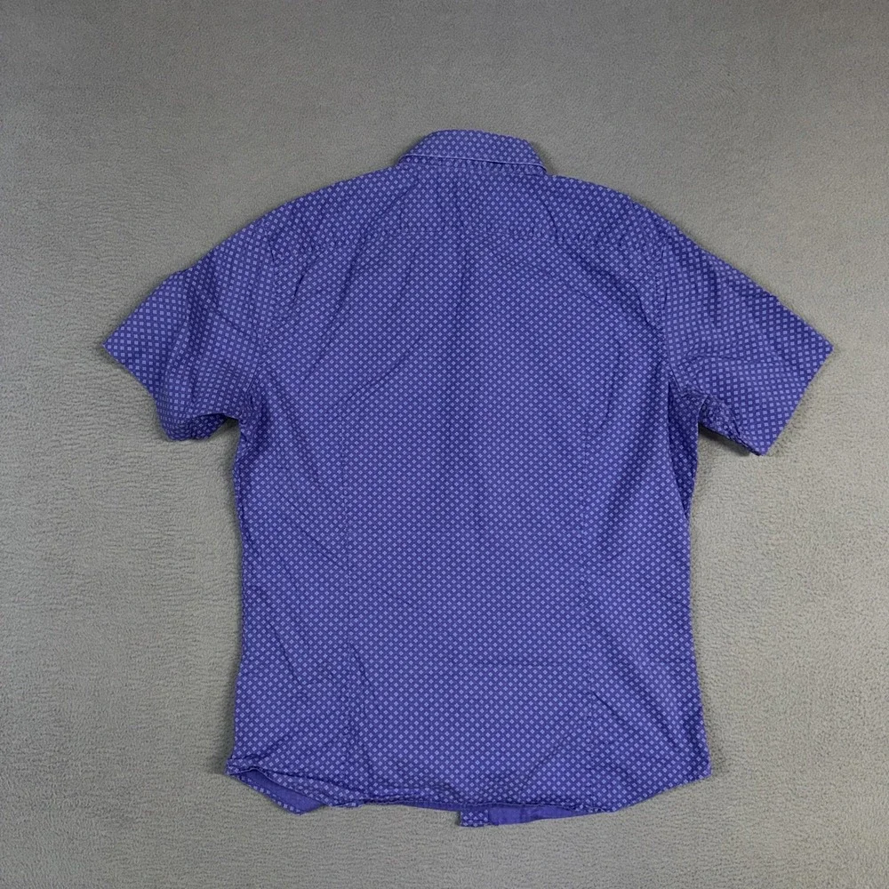 Banana Republic Shirt Mens Medium Purple Stretch Geometric Short Sleeve Button